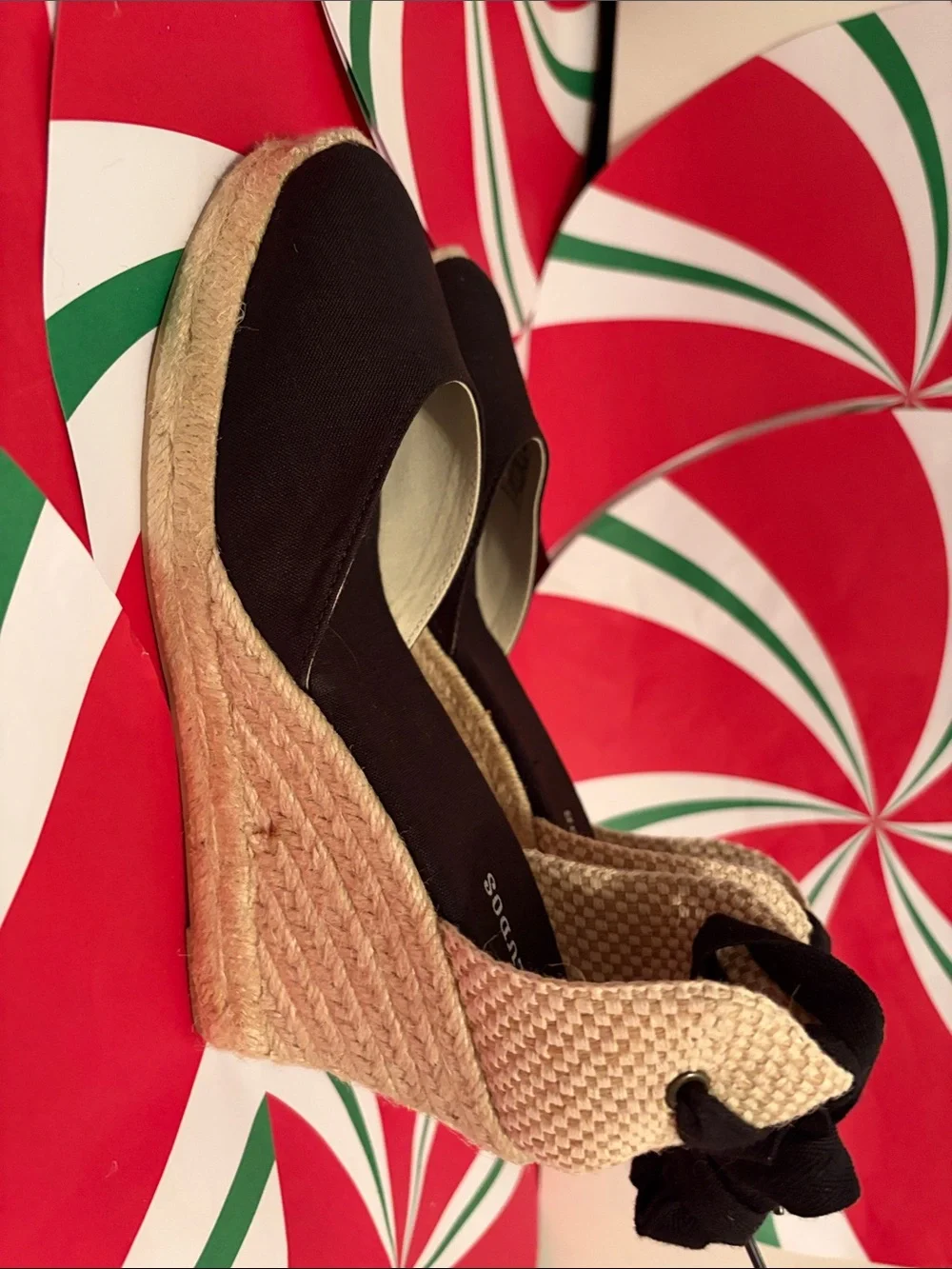 Soludos Black Canvas Espadrille Wedges with Ankle Tie Straps